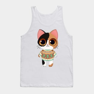 Holiday Black, Brown and White Kitten Tank Top